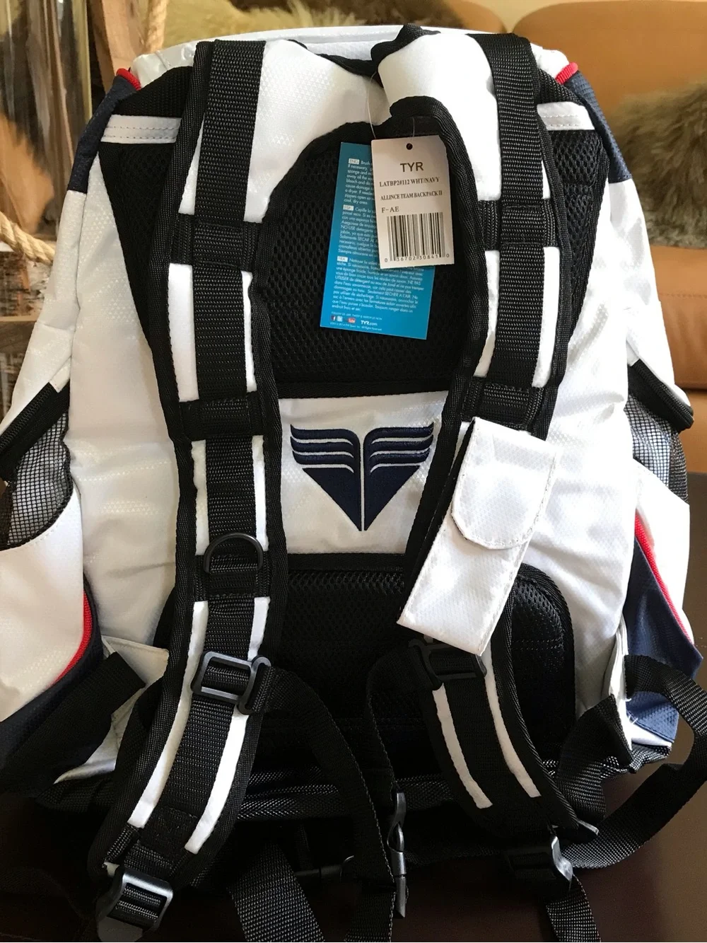 TYR White, Navy and Black Performance Backpack with Red Trim